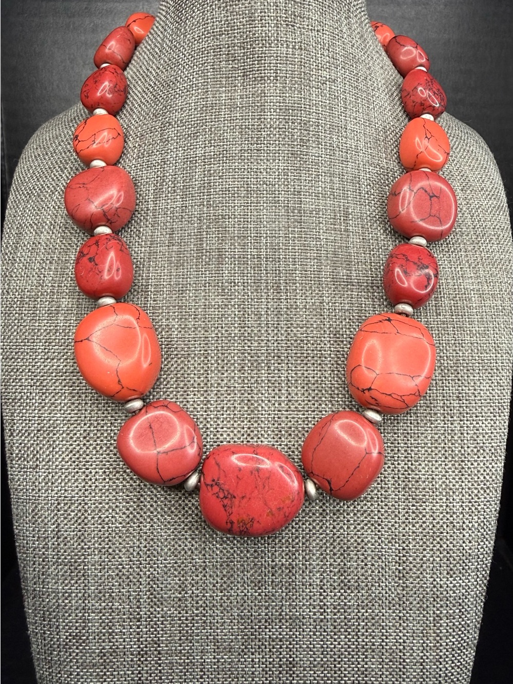 Ralph Lauren American Living Red Coral Howlite Chunky Bead Necklace Choker 18"
